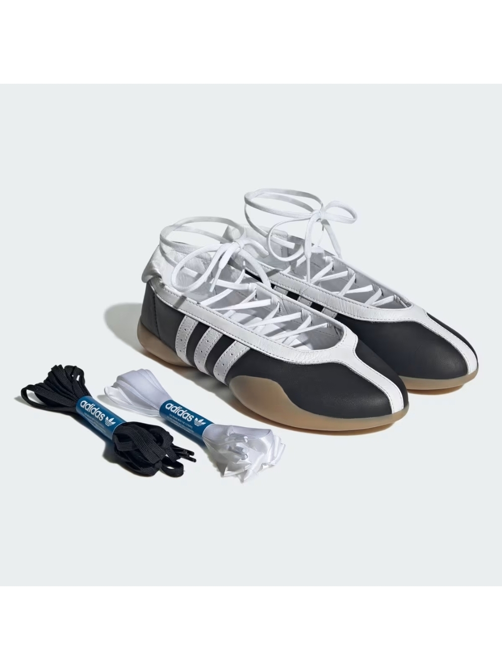 adidas Taekwondo Mei Black & White Ballet-Style Flat with Tan Sole - Picture 5 of 10